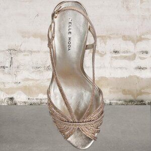 Pelle Moda Firefly Evening Sandal Platinum Leather Size 10